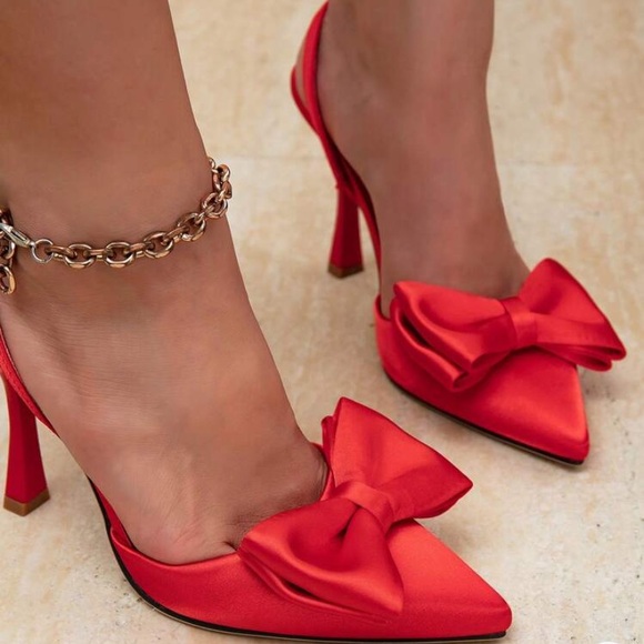 Red Heels With Ribbon Bow Coquette - Picture 2 of 13